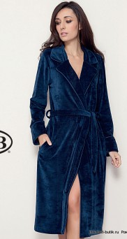 Синий велюровый халат с английским воротником B&B