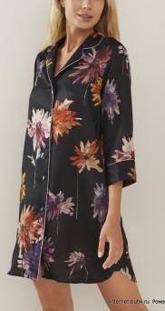 Черный халат-рубашка с цветочным принтом Zimmerli