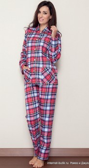 Теплая фланелевая пижама в красную клетку B&B 18330